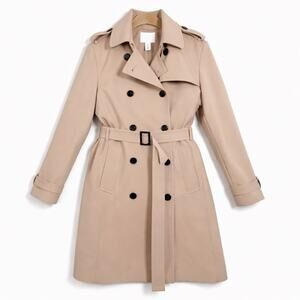 H&M Classic Beige Trench Coat Double Breasted Belted Minimalist M Classic